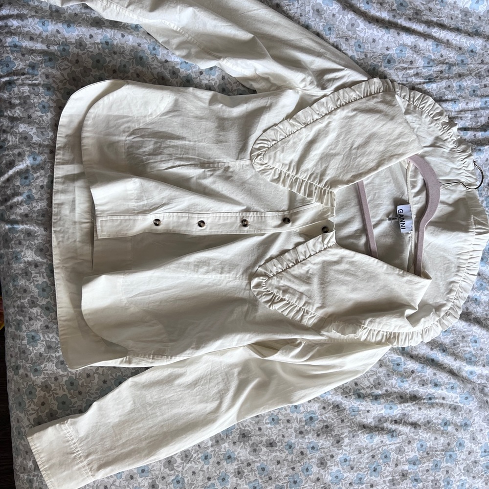 Ganni ruffled exaggerated collar blouse